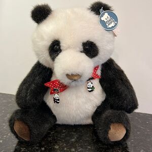 Dakin Vintage Ping Panda White Black Bear Bow Tie Stuffed Plush Toy Animal 1983
